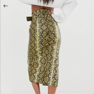 ASOS Design snake midi skirt w/ front slit & belt